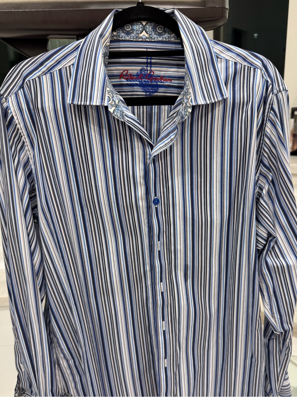 Robert Graham Navy, White & Light Blue Striped Dress Shirt